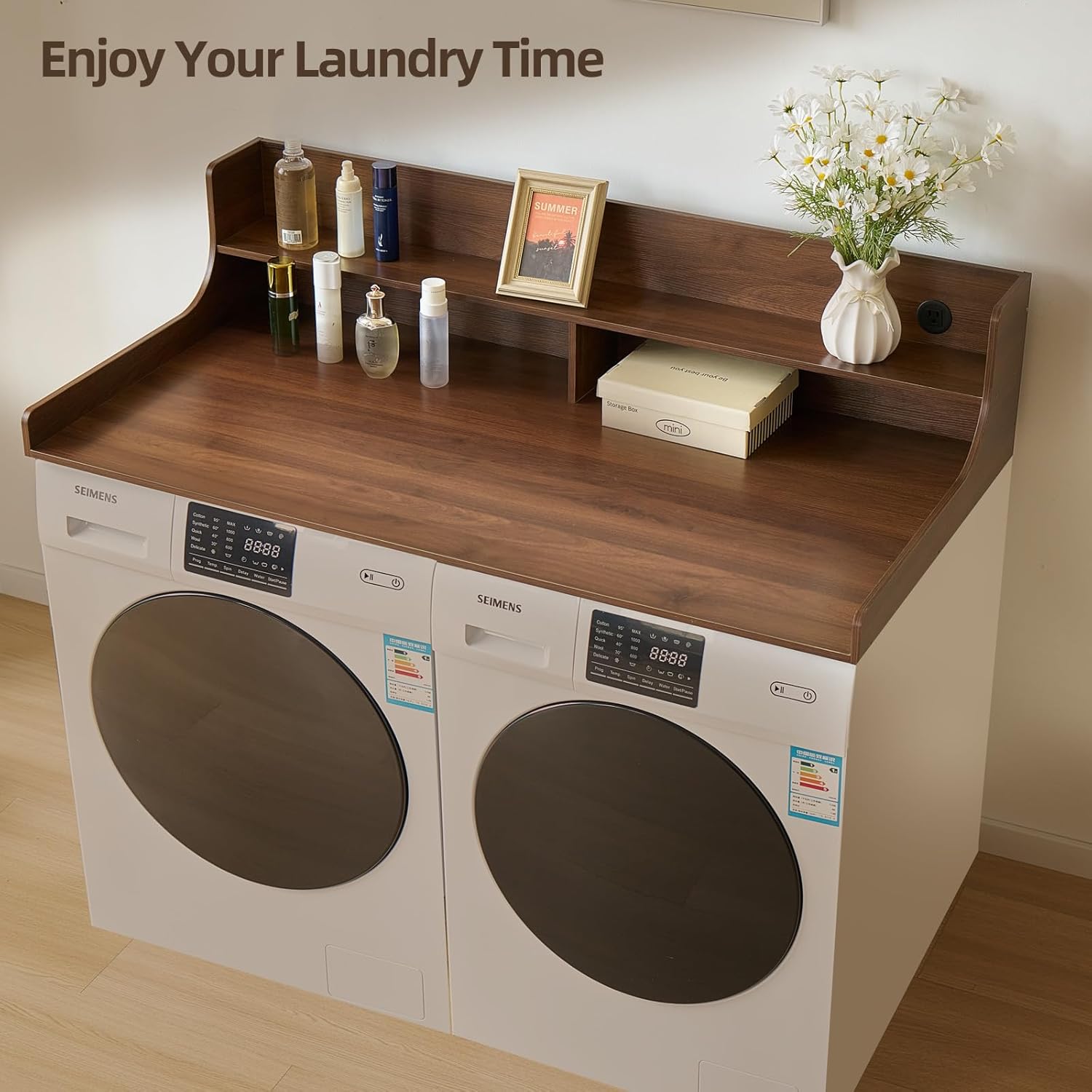 2-Tier Washer and Dryer Countertop 54" W x 27.5" D – laundry countertop over washer and dryer with Power Plug, washer countertop for Laundry Room Organization