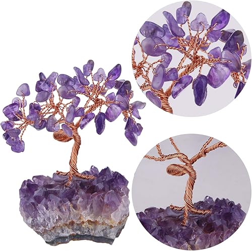 Miniatura 4 de mookaitedecor Árbol de cristal de amatista, base de cristales de racimo de amatista, árbol de dinero bonsái para riqueza y suerte