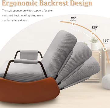 Nursery Upholstered Recliner Rocking Chair with Adjustable Backrest and Footrest, Comfy Corduroy Glider Chair for Bedroom, Living Room