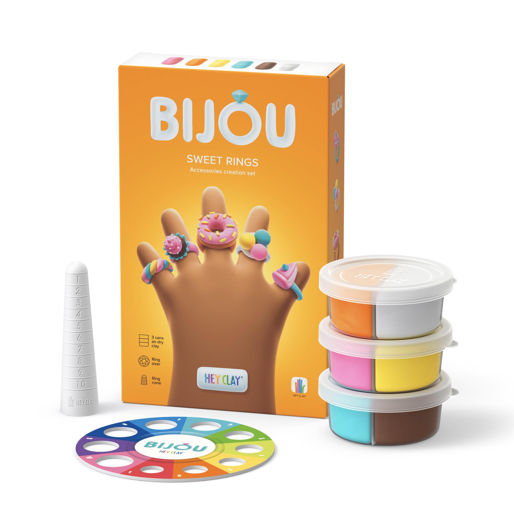 HEY CLAY Bijou - Clay Kit for Accessories Creation - Air Dry Clay with Tools and Fun Interactive App for Kids 3+ (Sweet Rings)
