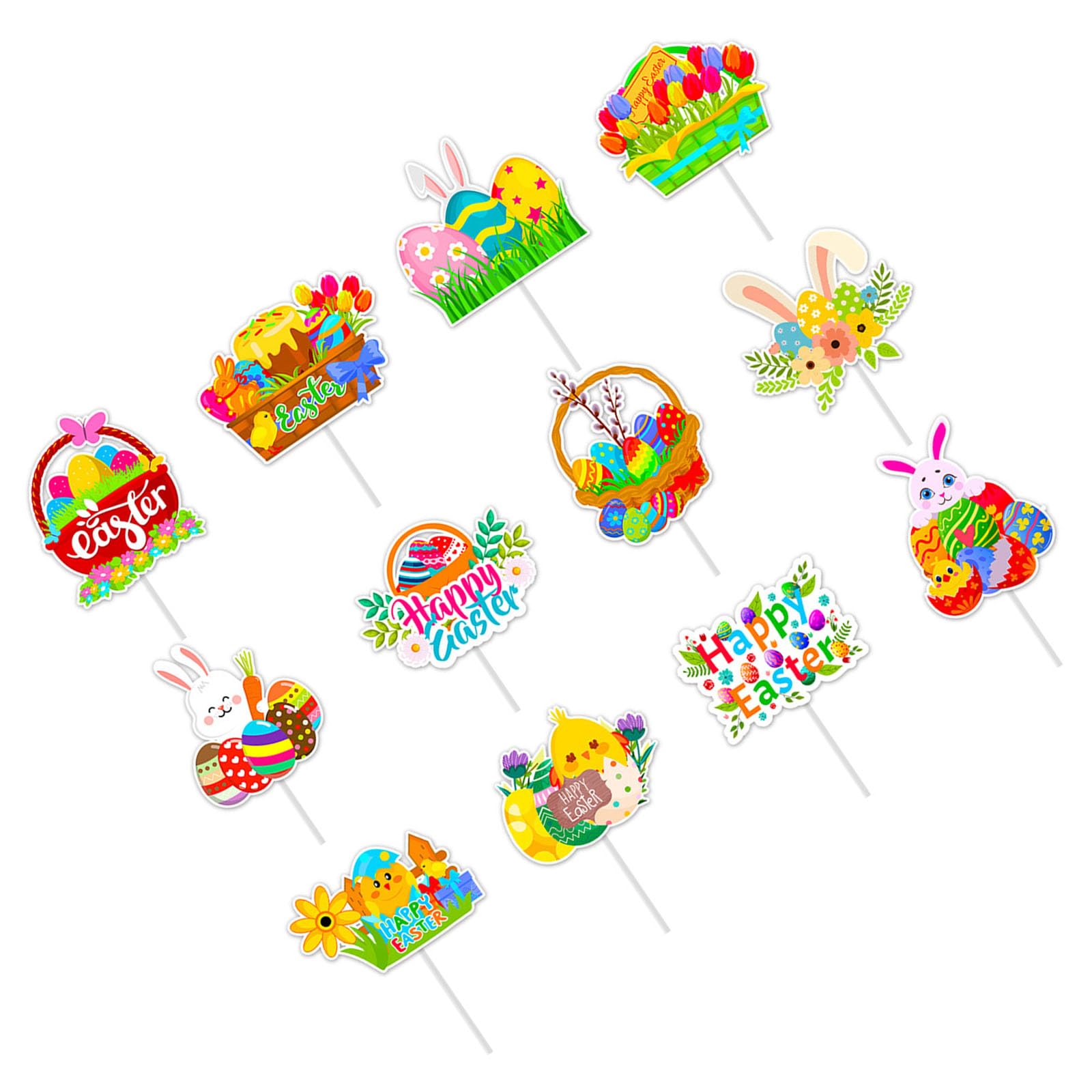 Buxuaaaa 12/24Pcs Cupcake Top Decoration Colorful Bunnies Eggs Cake Picks for Wedding and Birthday Spring Holiday Parties Cake Picks