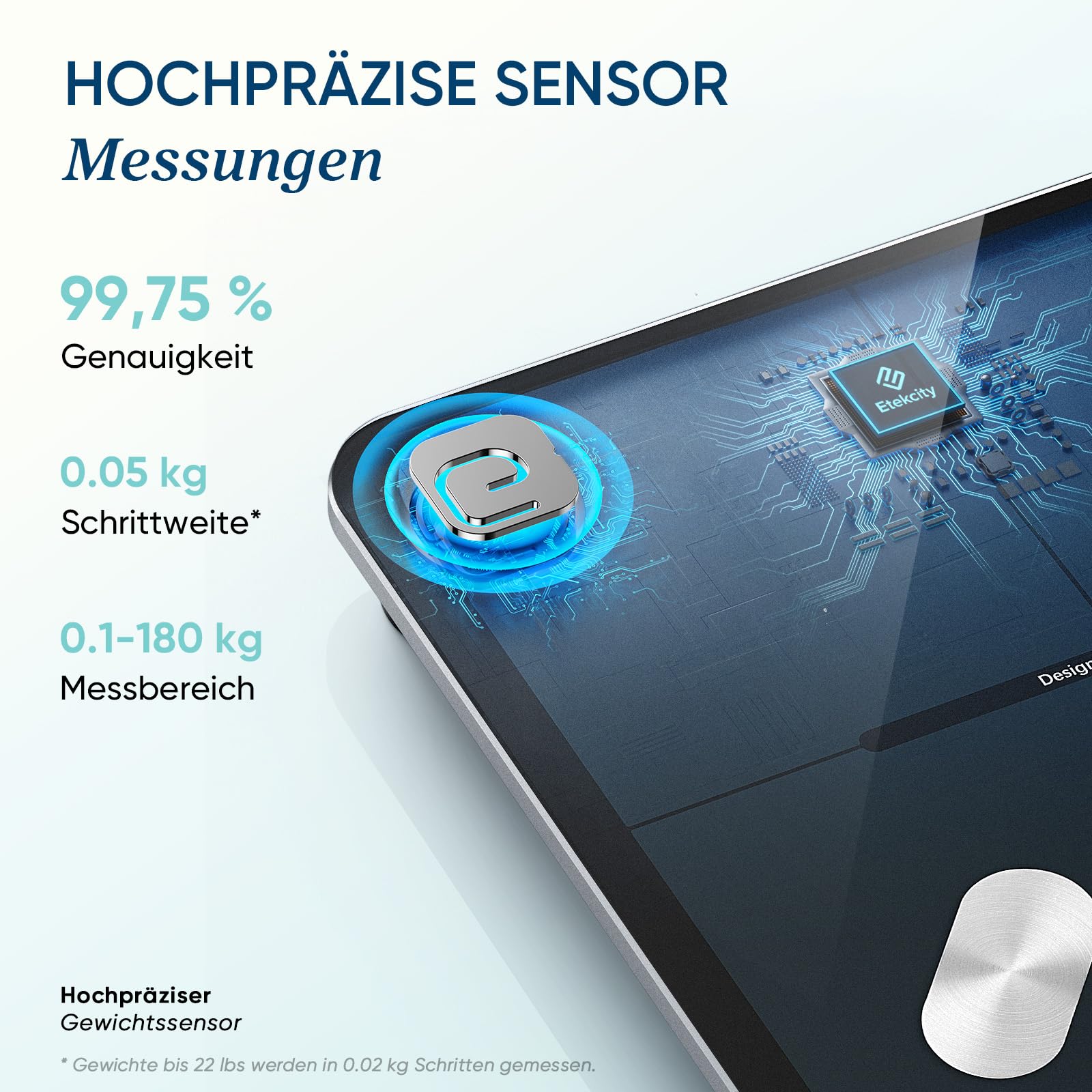 Etekcity Körperfettwaage - Personenwaage Digital mit 0,02 kg Genauigkeit - Bluetooth mit App für Fitness - Körperwaage zur Messung von Körperfett,BMI,Muskelmasse,Protein,BMR-Tiefschwarz-28 x 28 cm