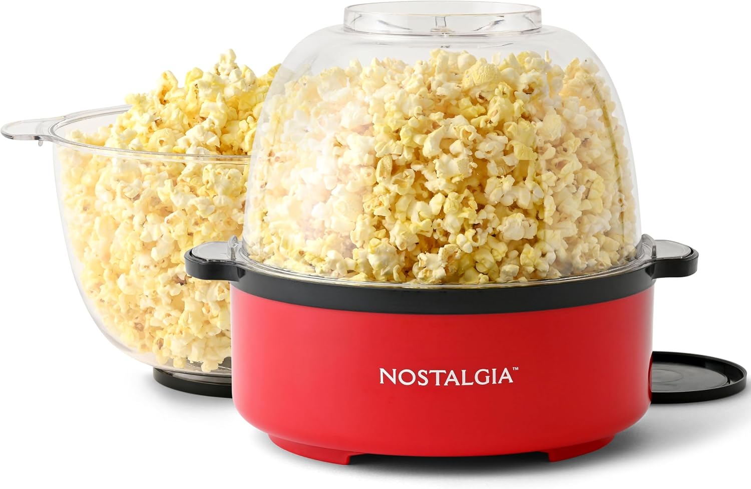 Nostalgia Non Stick Stirring Popcorn Maker for 24 Cups of Theatre Style Popcorn with Hot Oil - Dual-Use Lid & Serving Bowl - Quick Heat Technology & Cool Touch Handles - Ez Store - Red 24 Cup Red