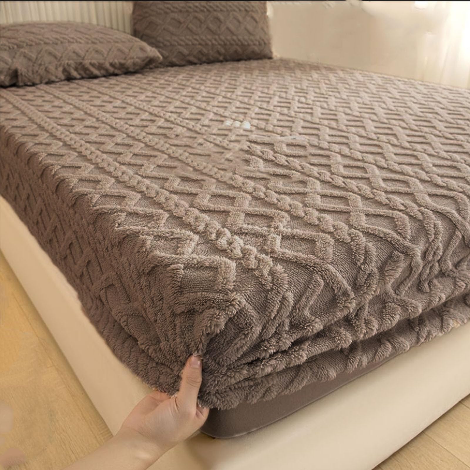 Drap Housse Flanelle 90x200+30cm Vert - Hivernale Chaud Et Doux - Ourlet Élastique Total - Lavable Machine
