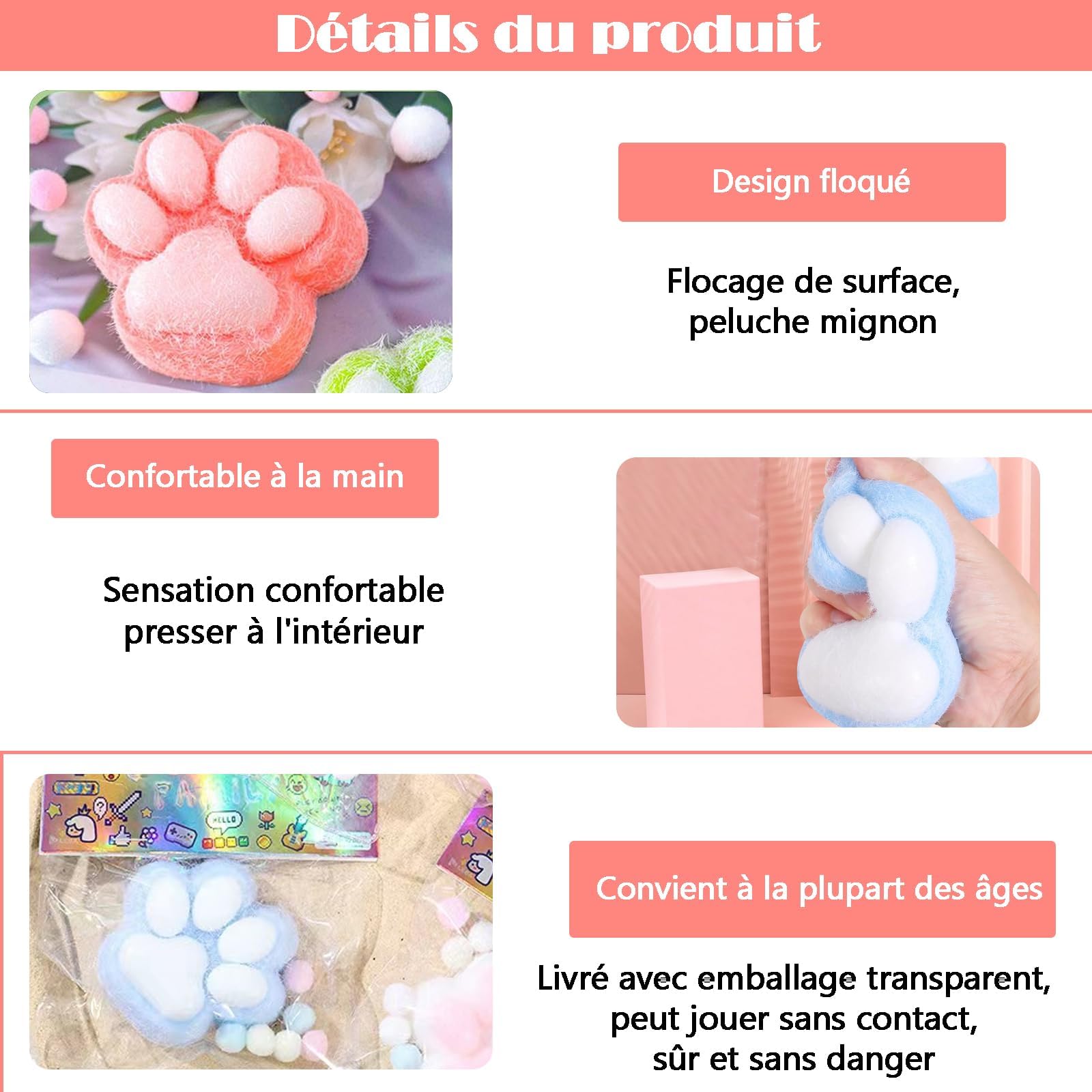 Tcnzdy 2 Squishy Patte De Chat, Fidget Toys Pour Relaxation Détente Patte De Chat Squishy,Couleur Rose La Couleur Violette Squeezie Cookie Soulager Les Émotions Jouets Anti-Stress Pour Décompresser