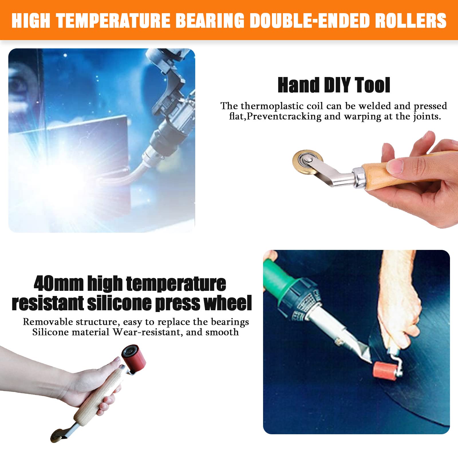 Rouleau De Couture En Silicone à Double Extrémité/laiton - 40 Mm - Résistant Aux Hautes Températures - Rouleau De Couture En Silicone Avec Outil En Laiton Pour Toiture Et Soudage En PVC