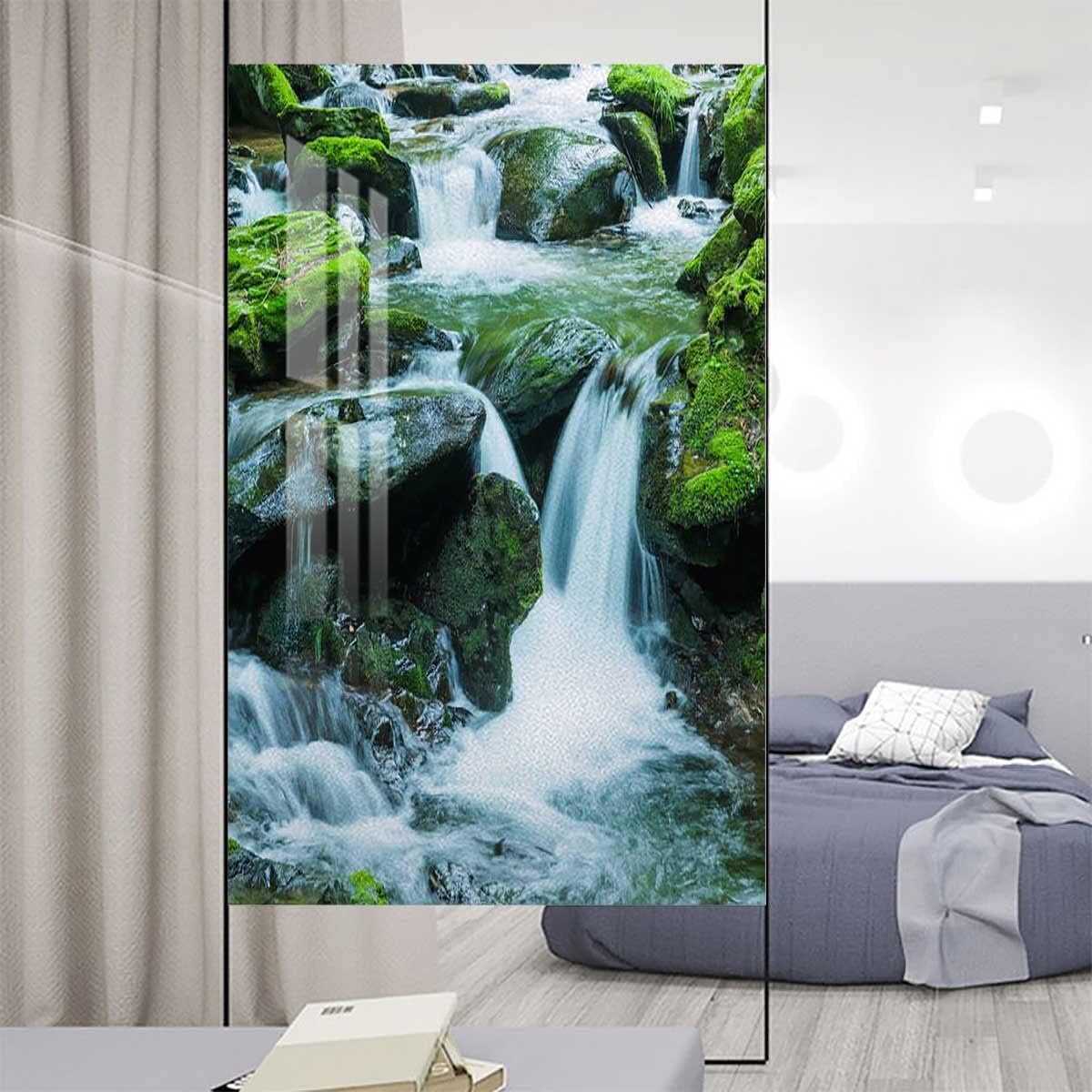 Privacy Film,No Glue Static Decorative Films,Frosted Glass Film,Sliding Door Bathroom Reusable Window Decal Sticker Cityscape Square Blue 35.4Wx59L-inch