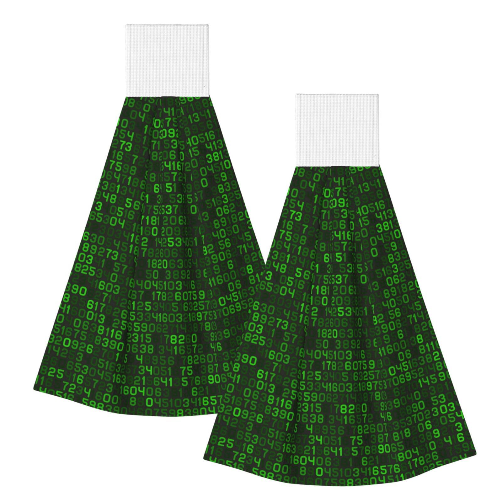 DOPKLNA Programmer Green Decimal Computer Code, 2 Pcs Hanging Coral Fiber Hand Towels for Bathroom, Absorbent Kitchen Towels