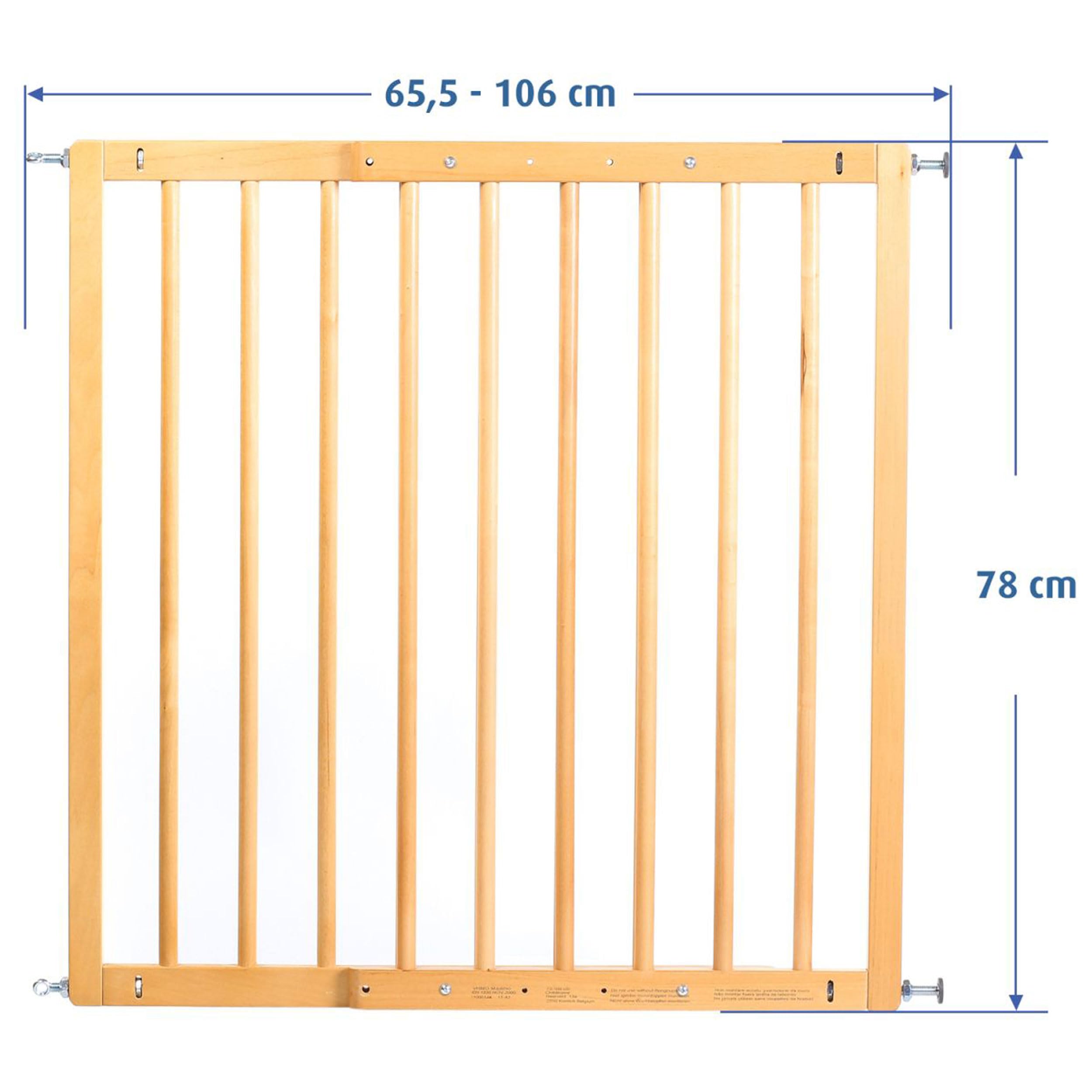 reer Puerta de Seguridad para escaleras y Puerta básica para atornillar, Madera, sujeción Estable, Ancho de Paso 65,5-106 cm