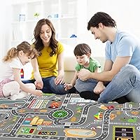 Vista 6 de Alfombra de juego para automóvil, ideal para jugar con autos y juguetes, alfombra de sala de juegos para niños con respaldo de goma, área