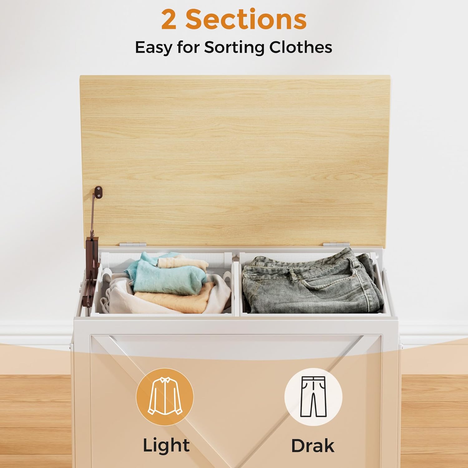 120L Laundry Hamper with Lid, 2 Section Laundry Basket with Removable Liner Bags, Large Laundry Sorter for Clothes Organization in Bedroom and Laundry Room