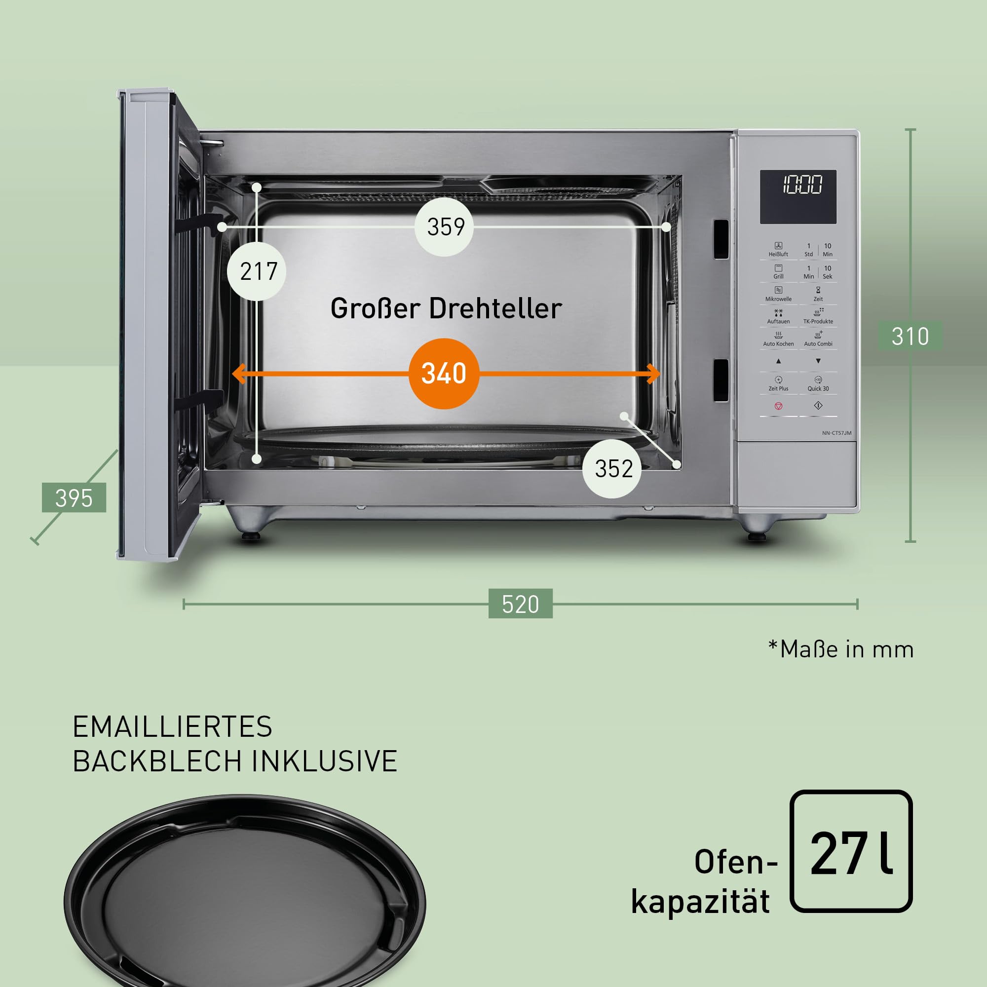 Panasonic NN-CT57JMGPG Kombi-Mikrowellenherd 27 Liter 1000 W Edelstahl