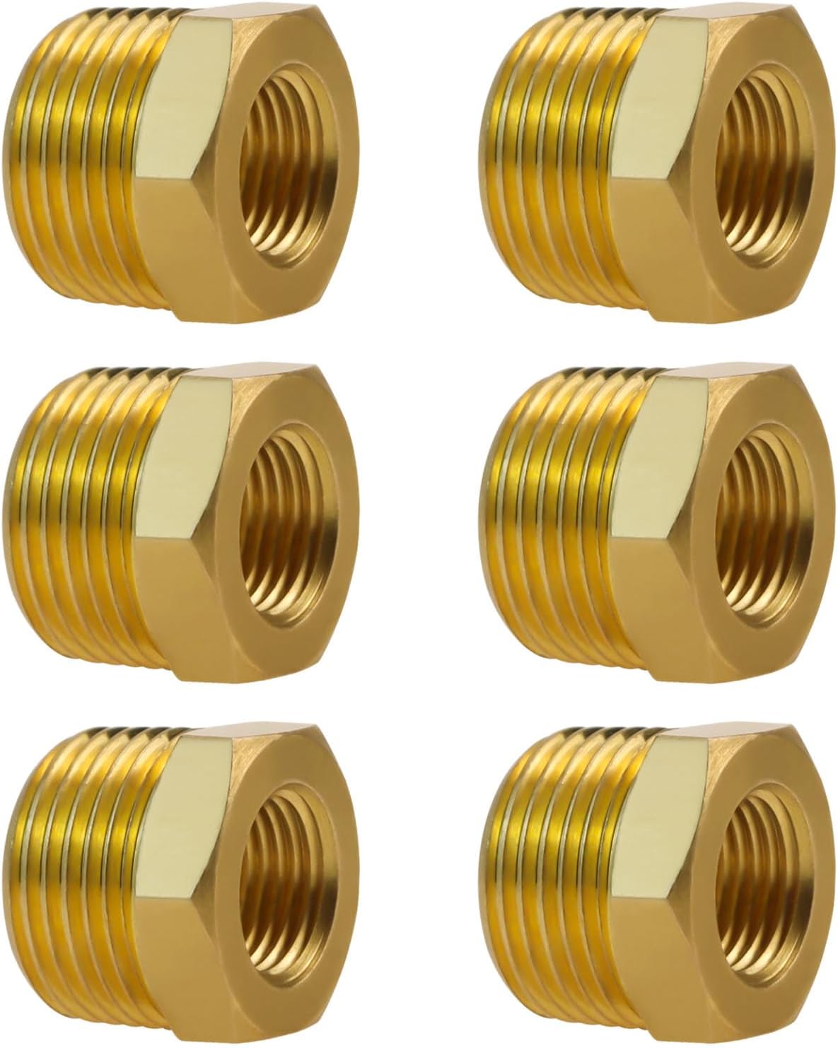 Angry Pony Brass Hex Bushing Adapter, 3/4 Male to 1/4 Female Adapter, NPT Pipe Fittings Reducer, Brass Reducer Bushing for Oil, Air, Gas, Hydraulic Systems, 6 Pack