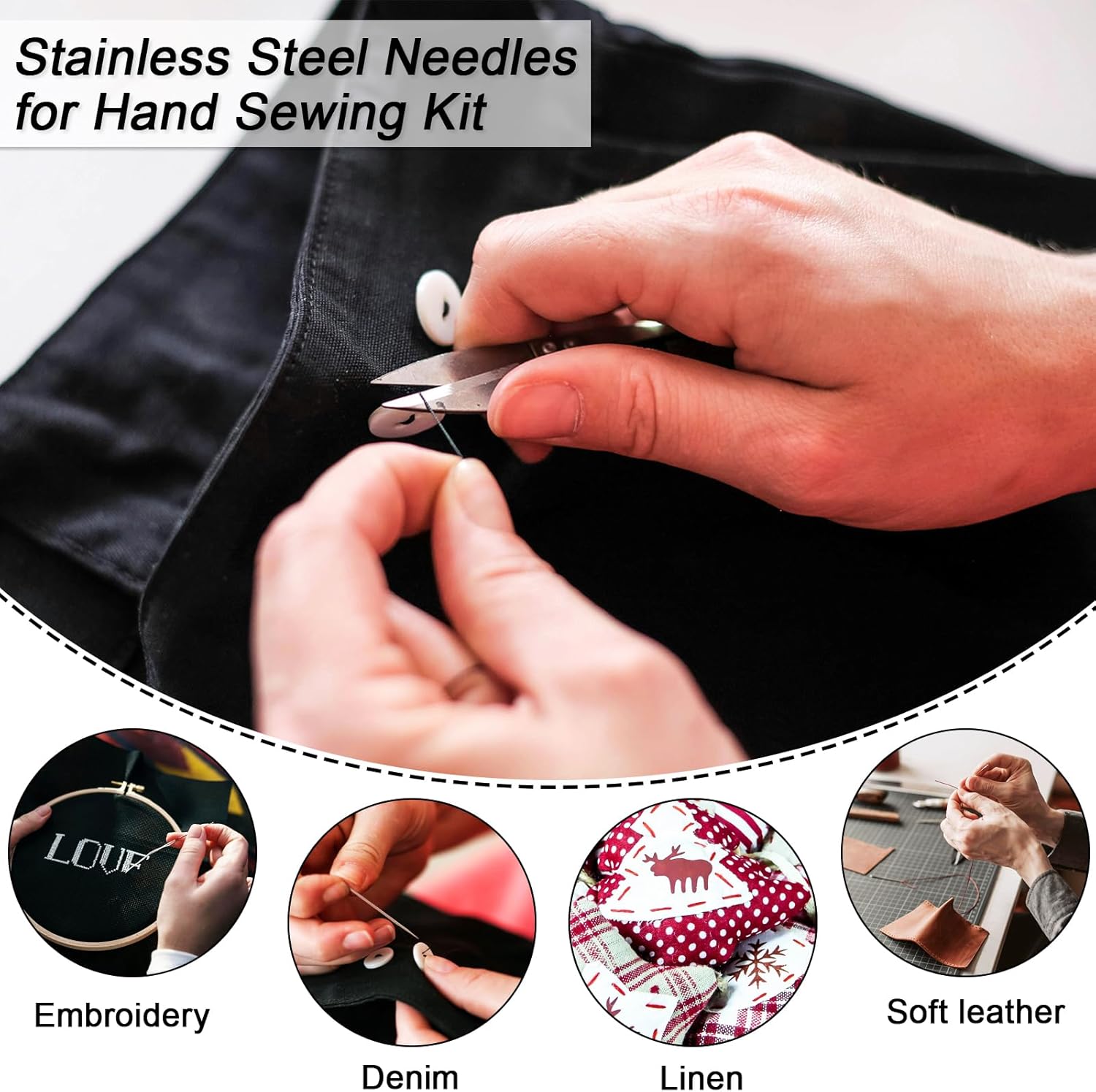 ArtCute Big Eye Steel Sewing Needles Kit 38 Pcs Stainless Steel Sewing Needles Set for Hand-Sewing, Includes Needles, Seam Ripper, Sewing Scissors, Threader, Portable DIY Crafts Kit for Beginners - Image 6