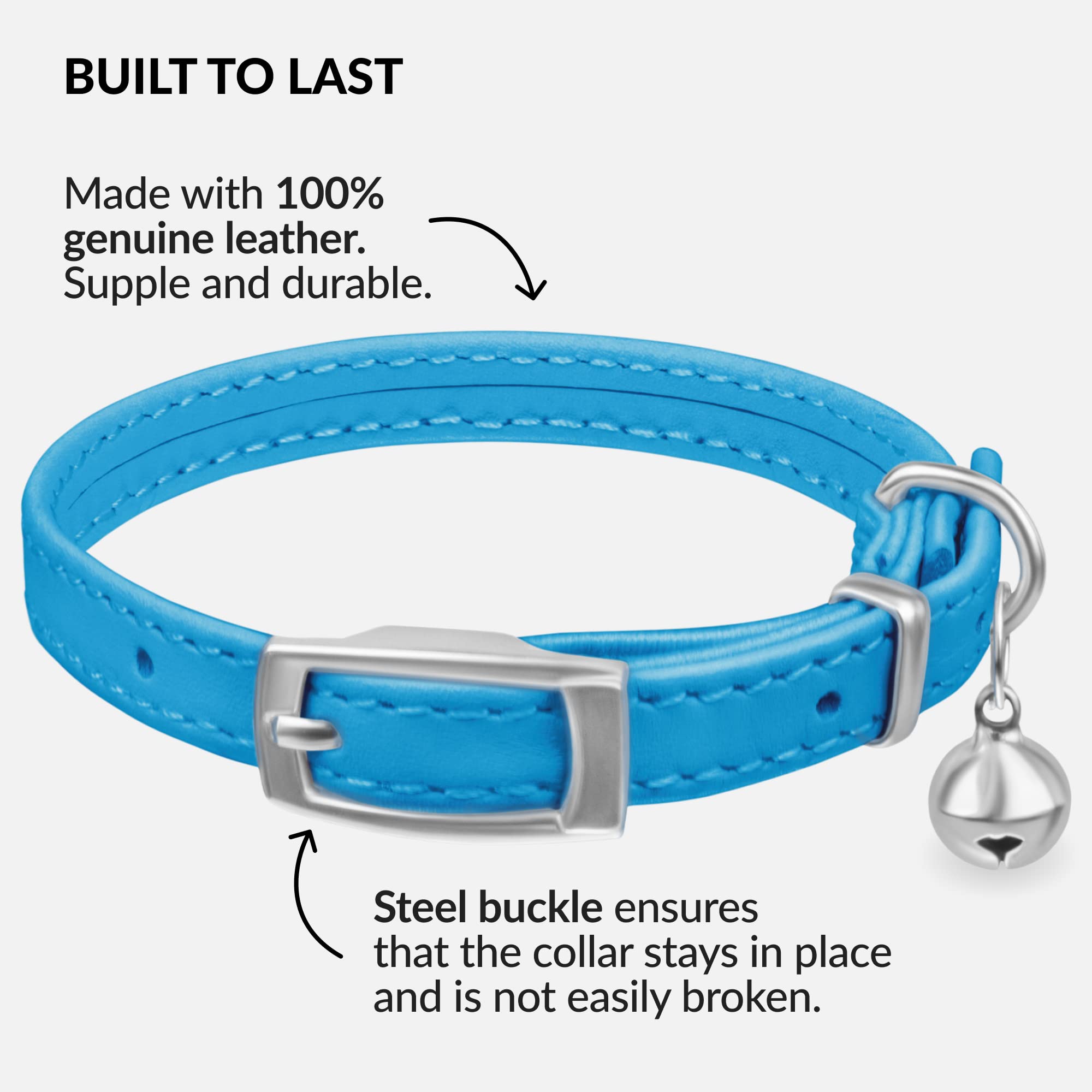 CollarDirect Leather Cat Collar with Bell - Kitten Collar, Small and Big Cat for Boy Cats, Girl Cats with Safety Elastic Strap (Neck Fit 8