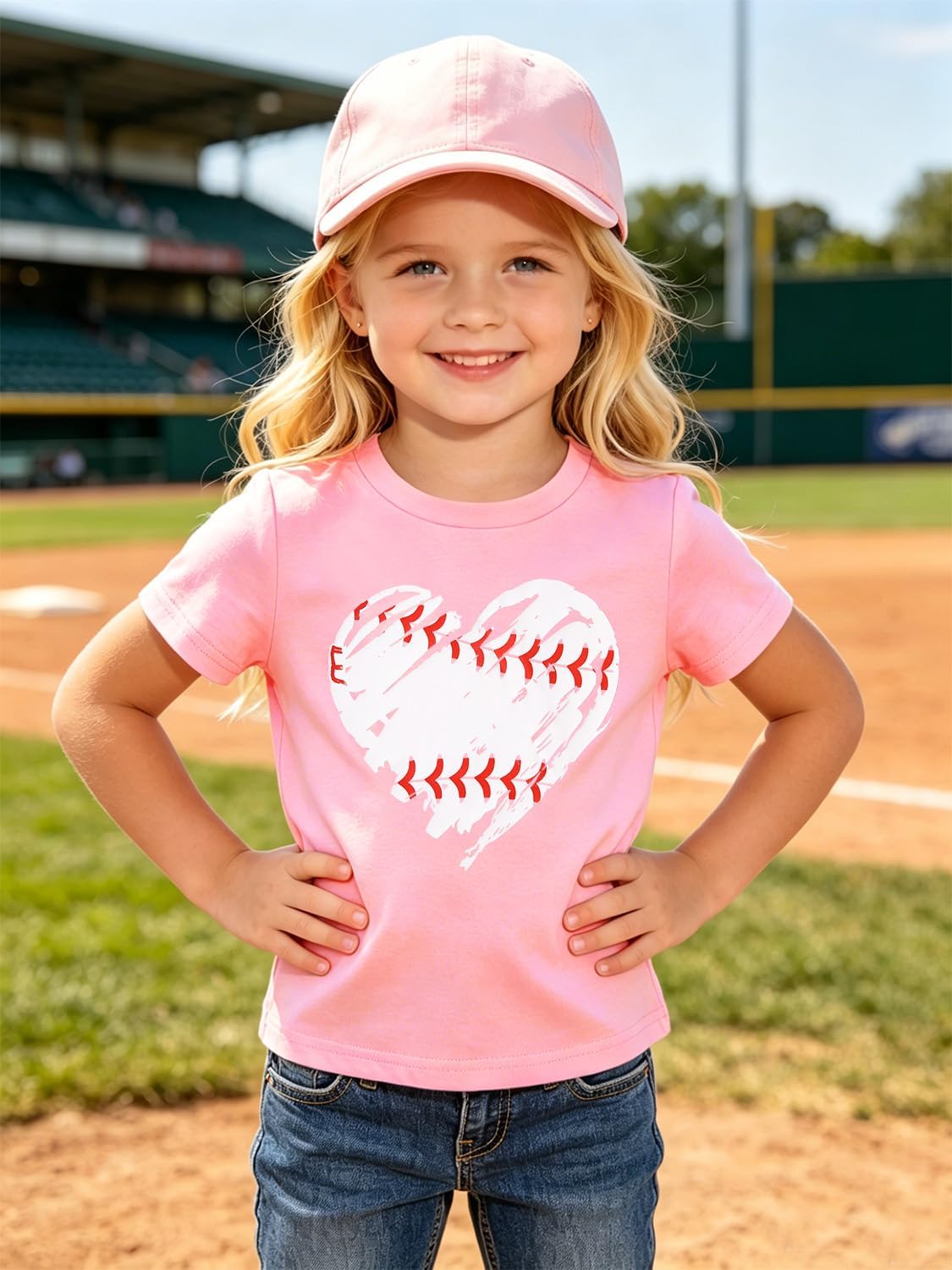 SOFEON Baseball Shirt for Toddler Boy Girl Heart Baseball Graphic T-Shirt Kids Cute Game Day Tees Ballgame Fans Summer Tops