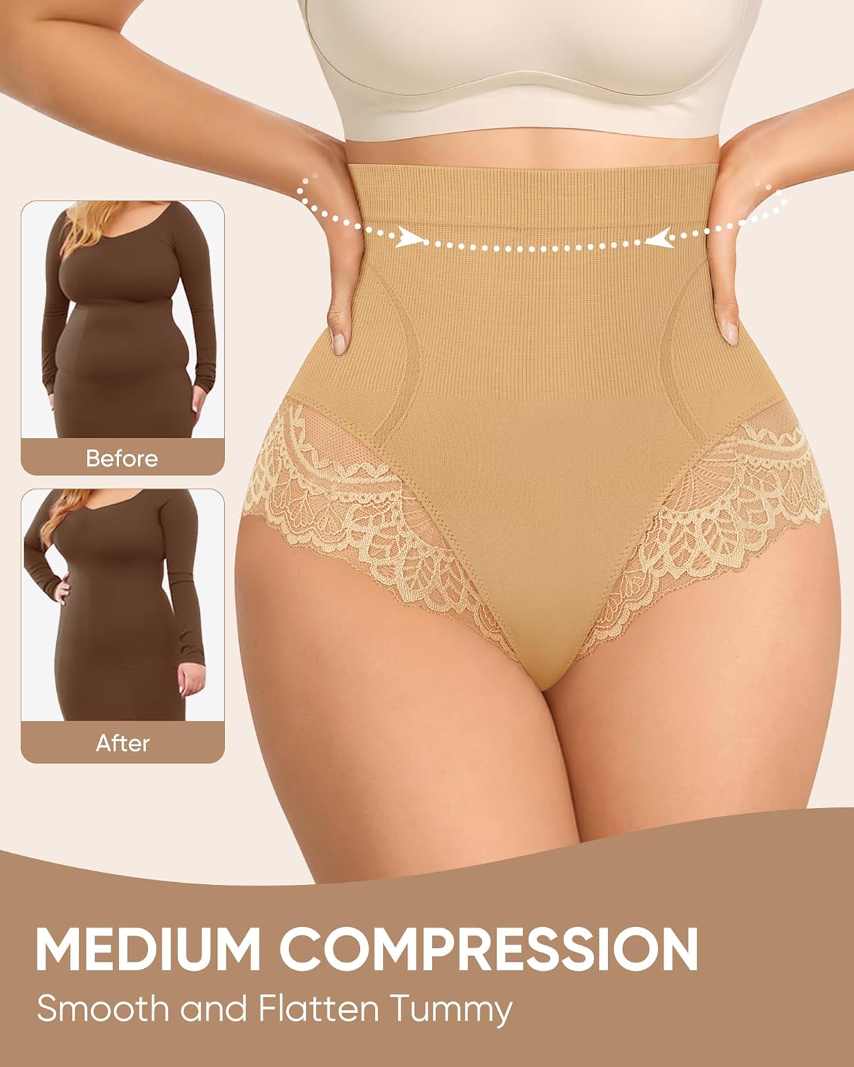 Women's Underwear High Waisted Light Tummy Control Lace Ladies Panties Full Coverage High-Cut Nylon 4 Pack S-XXL - Image 3