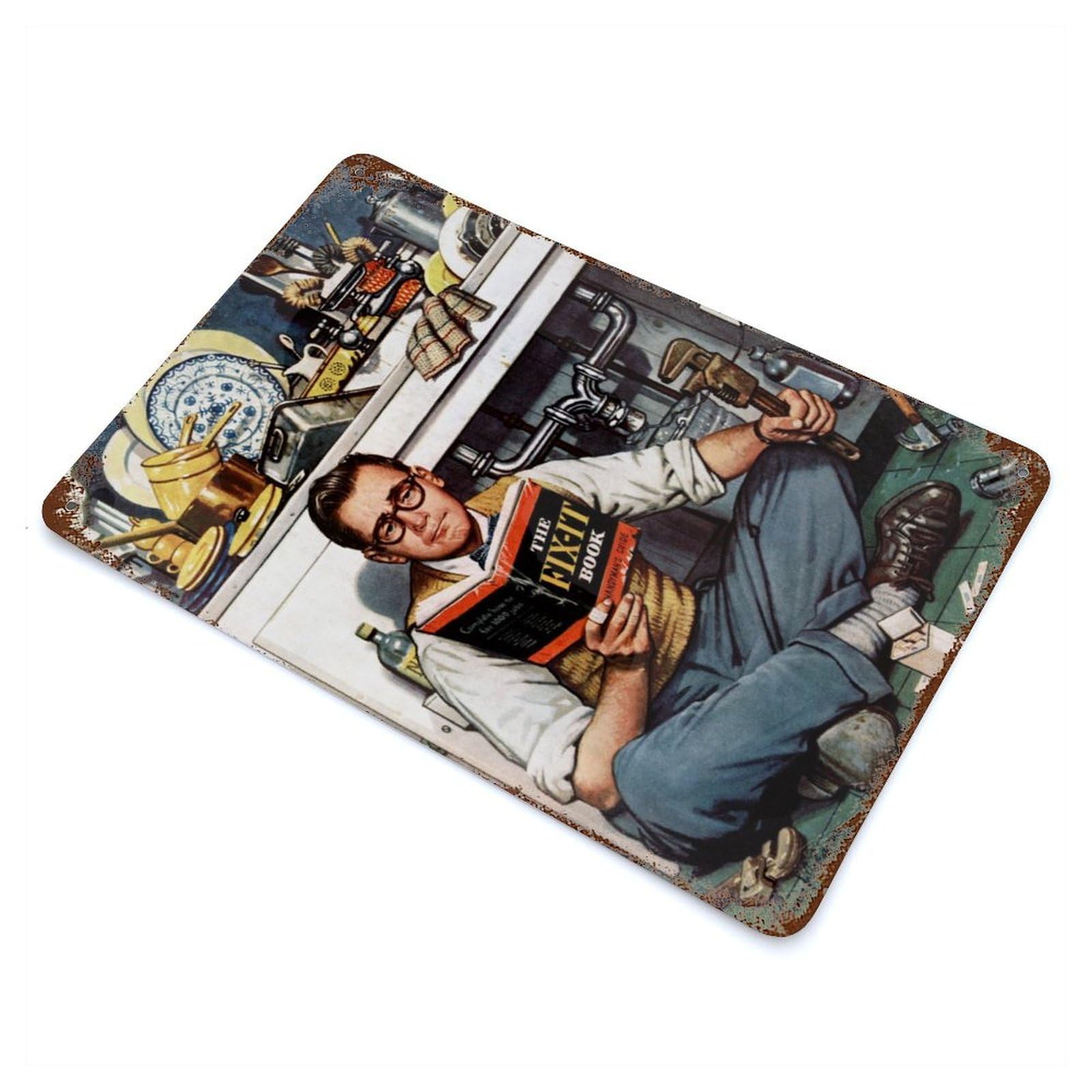 Plumber 11.8"x7.9" Rusty Metal Tin Sign, Farmhouse Wall Decor for Office, Studio And Wall Decor