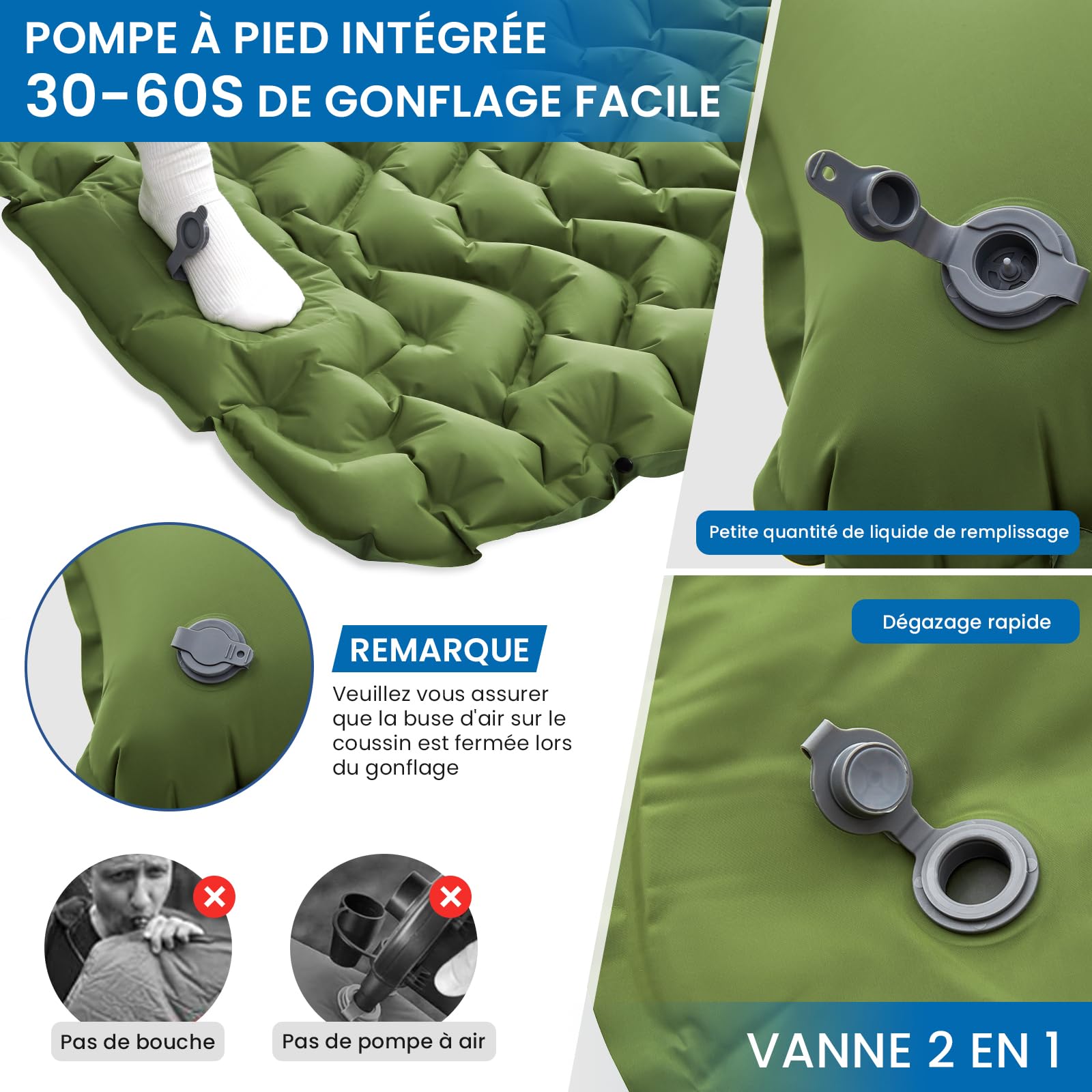 KingCamp Matelas de Camping Gonflable Ultraléger avec Oreiller & Pompe à Pied Intégré Tapis de Camping Gonflable Coussin d'air Portable Tapis de Couchage Matelas Gonflable pour Tente Voyage Randonnée