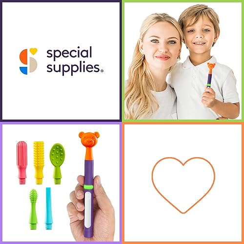 Vista 17 de Special Supplies Buzz Buddy Kit de estimulación motora oral con 6 cabezales intercambiables de textura suave, calma las necesidades sensoriales, Gris