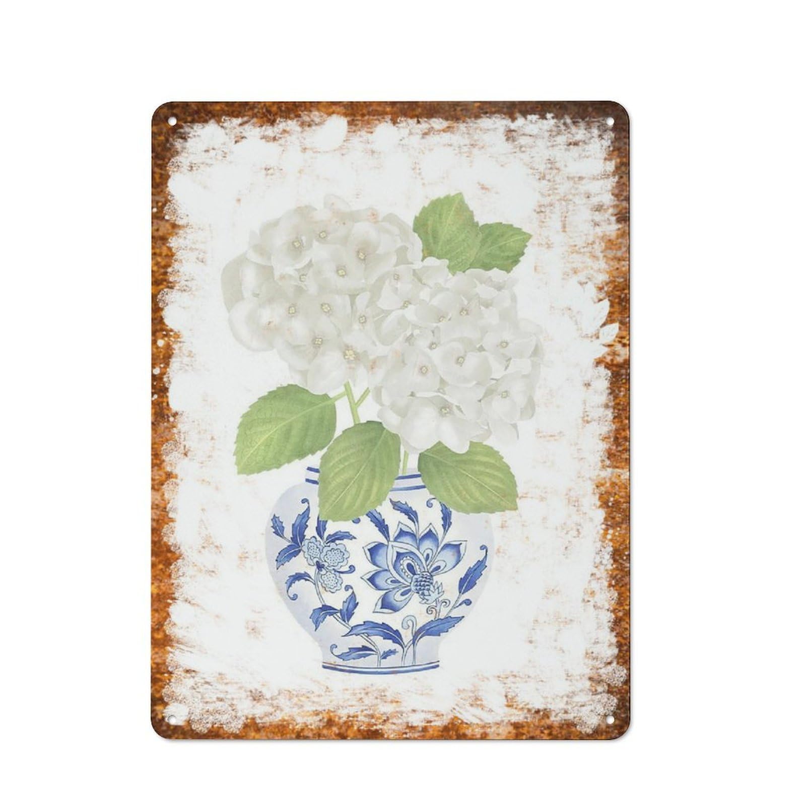 peiyeety Metal Tin Sign Hydrangea Flower In Vase Pattern Vintage Rustic Wall Art Kitchen Bathroom Bedroom Living Room Cafe Farmhouse Entryway Office Garage Home Bar Laundry Room Porch Patio 8x12 Inch