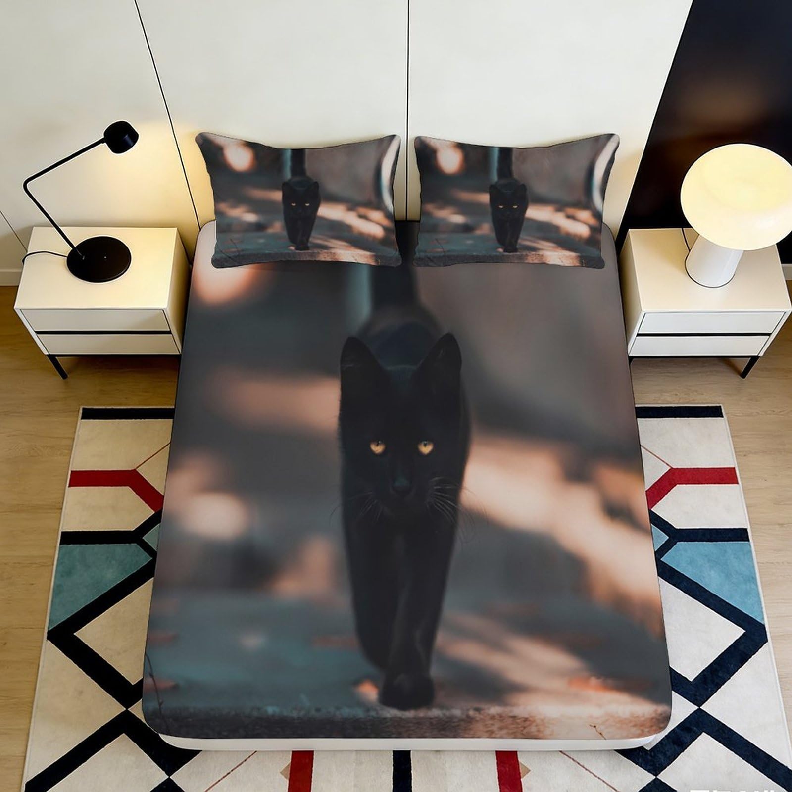 3D Printed Panther Fitted Sheet Microfiber Deep Pocket Bedroom Bedding Panther Mattress Fitted Cover Non-Slip Washable 140x200x25cm