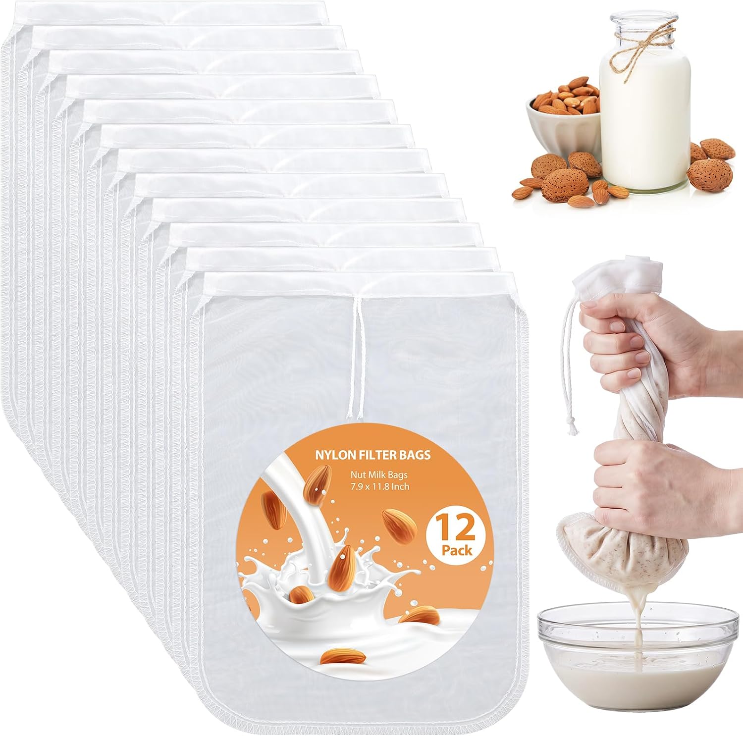 Tudomro 12 Pcs Nut Milk Bag 8 x 12 Inch Food Grade Cheese Cloth Bag
