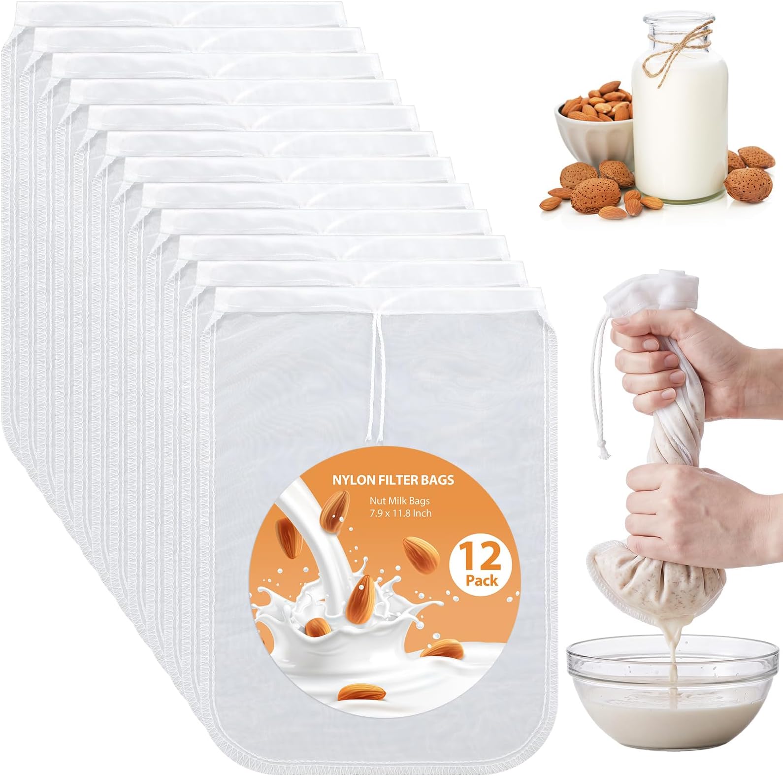 Tudomro 12 Pcs Nut Milk Bag 8 x 12 Inch Food Grade Cheese Cloth Bag