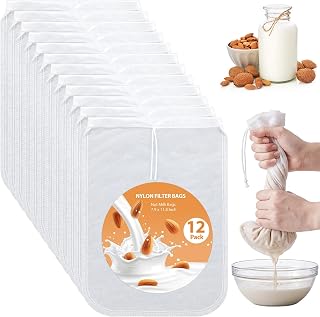 Tudomro 12 Pcs Nut Milk Bag 8 x 12 Inch Food Grade Cheese Cloth Bag | Reusable and Washable Nut Bag for Straining, Mesh Nylon Strainer for Filtering Almond Yogurt Juice Coffee Soup Tofu Tea Wine