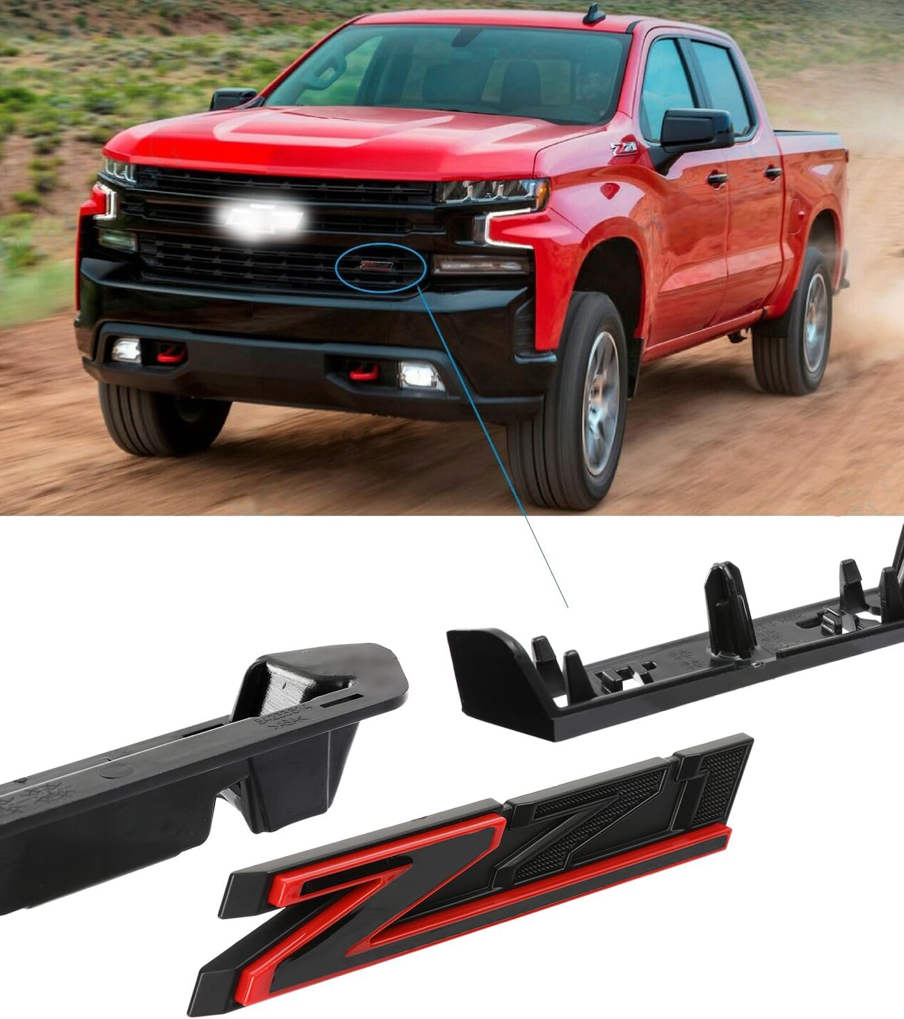 1Pc Z71 Grille Emblem 3D Front Badge Compatible with 2019-2024 Silverado Tahoe Suburban RST 1500 HD 2500 HD 3500HD 84384428 (Black Red)
