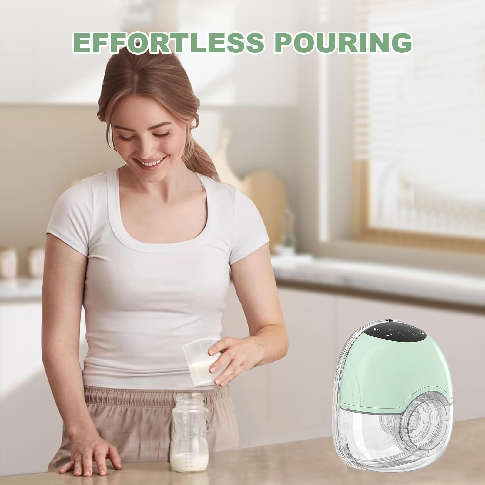 TOPCHANCES Touchscreen Milchpumpe Elektrisch Freihändig,Tragbar Breast Pump mit 4 Modi und 12 Saugstufen 17/19/21/24mm komfortabler Flansch,Doppelt Abgedichteter mit Ersatzzubehör im Lieferumfang,Grün