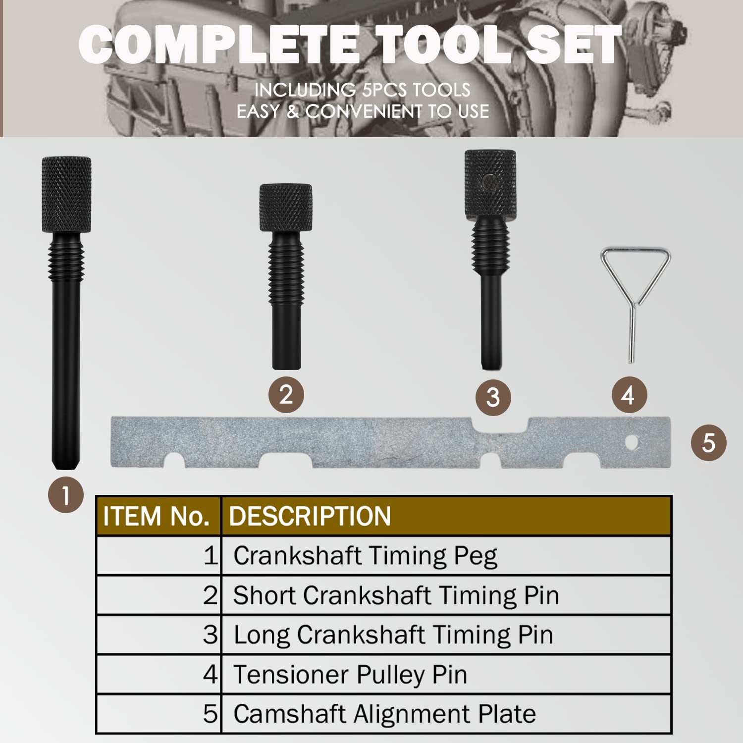 5-Piece Cam Timing Alignment Tool Kit – Ford Fiesta/Focus, Mazda, Volvo Duratec Engines