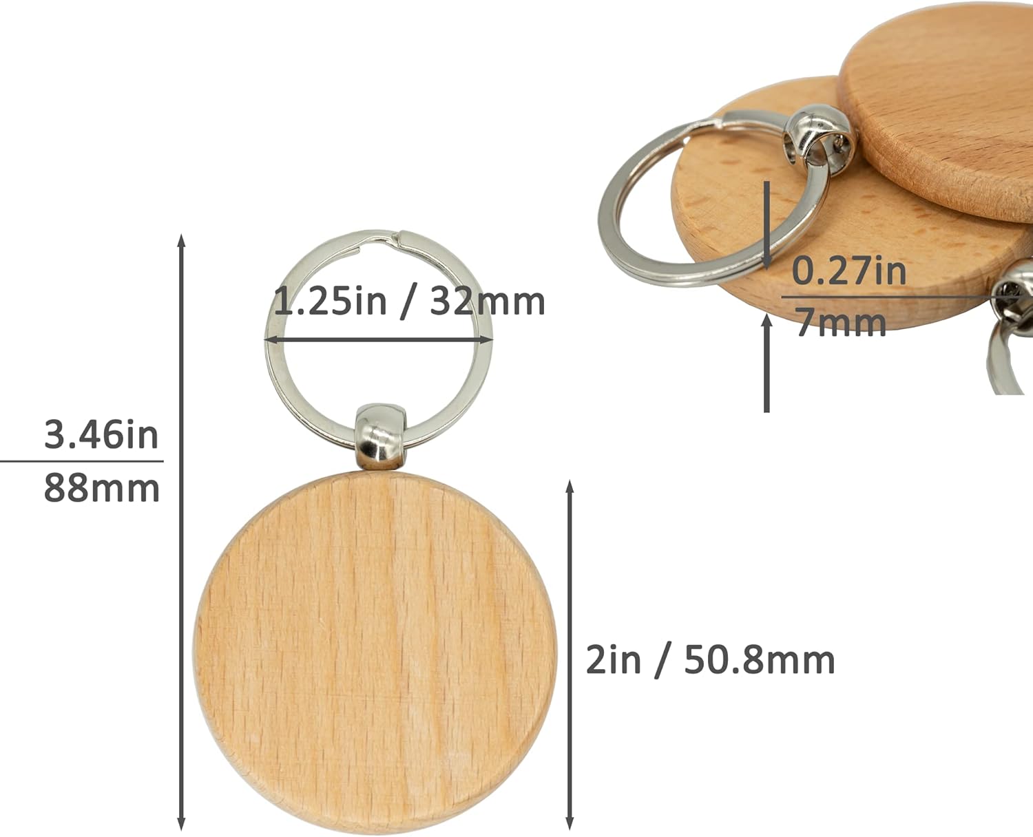 2 Inch Round Wood Engraving Blanks Wood Blanks Blank Wooden Key Tag 20 Pack - Image 2