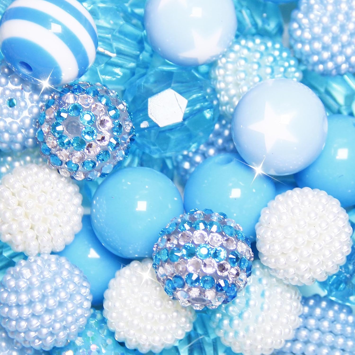 50 Pcs 20mm Beads for Pens Making Rhinestone Bubblegum Beads Sky Blue Crystal Acrylic Round Chunky Bead Sparkly Large Bead for Pen Beadable Keychain Bracelet Necklace DIY Craft Jewelry Making Supplies