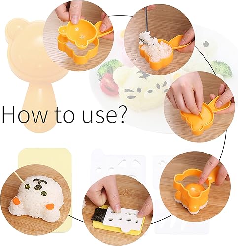 Miniatura 5 de Lindo molde de sushi de animales, moldeador de bolas de arroz con cortador de ponche de algas marinas Nori, herramientas de cocina de bricolaje para