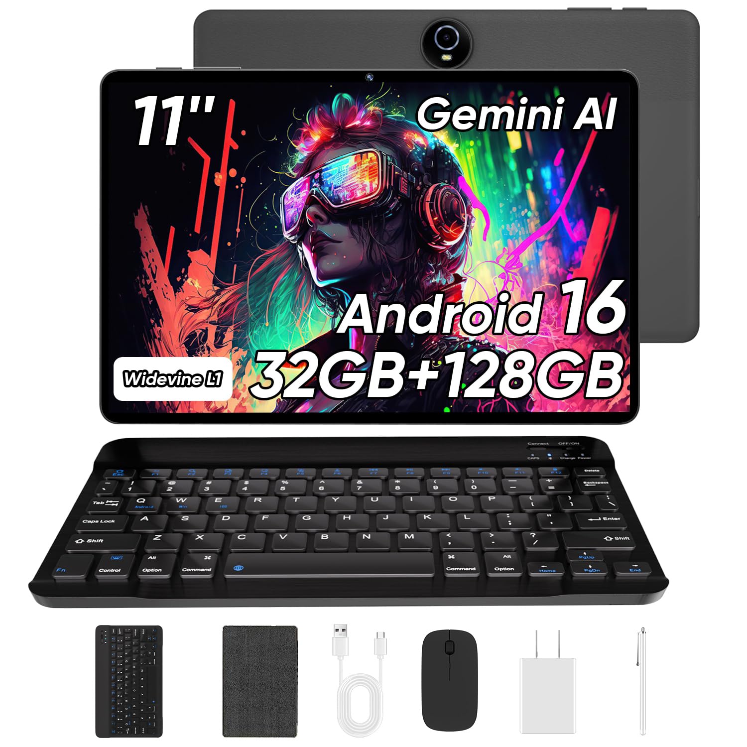 11-inch tablet with keyboard in light black with 32gb+128gb storage