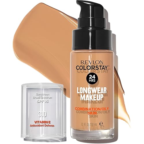 Revlon Liquid Foundation, ColorStay Face Makeup for Combination & Oily Skin, SPF 15, Longwear Medium-Full Coverage with Matte Finish, Warm Golden (310), 1.0 Oz