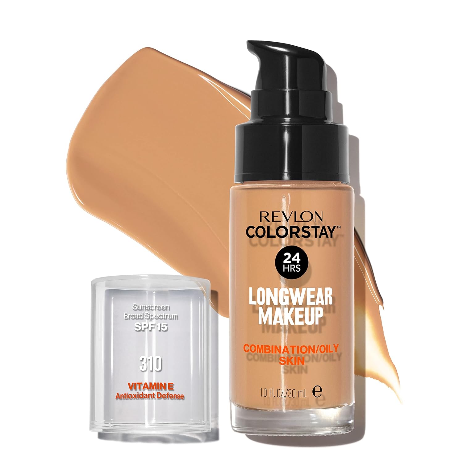 Liquid Foundation by Revlon, ColorStay Face Makeup for Combination & Oily Skin, SPF 15, Longwear Medium-Full Coverage with Matte Finish, Warm Golden (310), 1.0 Oz