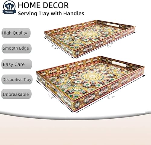 Miniatura 10 de Umisriro Bandeja decorativa azul, bandeja para servir con asas, bandeja grande de plástico para mesa de café, sala de estar, decoración, 15.7 x 11.8