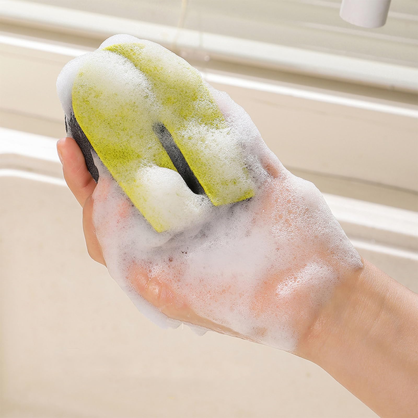Esponja de doble cara en forma de U para limpieza de cocina, ideal para grietas, platos, cuencos y llantas de taza, juego de 2 estropajos para un uso versátil