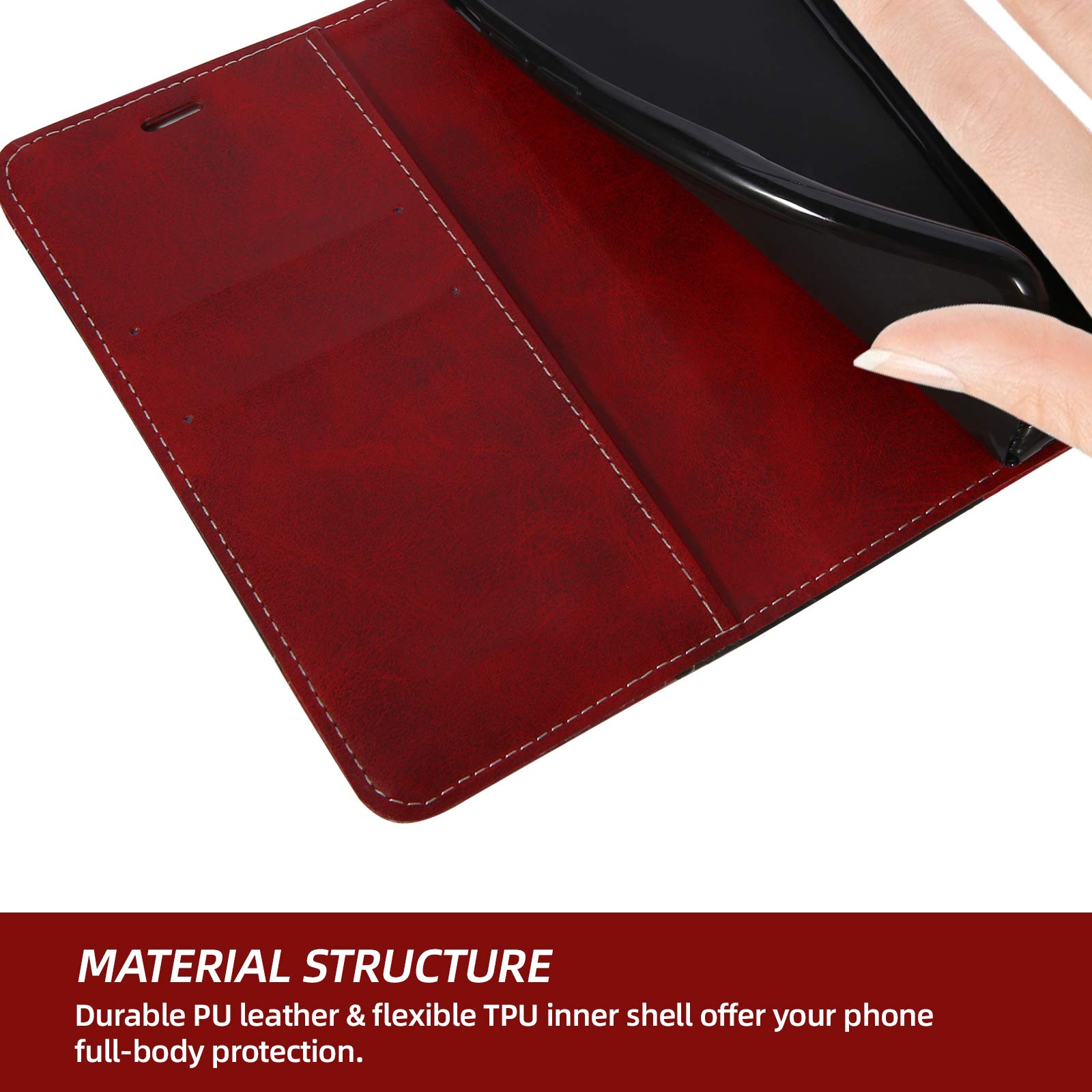 Cover Portafoglio In Pelle PU Con Magnete Per Xiaomi Mi 10 Lite 5G - Custodia A Libro Con Slot Carte (Vino Rosso)