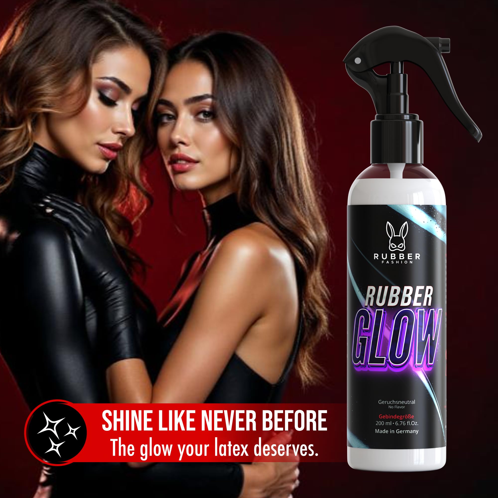 Rubberfashion RubberGlow Spray brillant pour vêtements en latex et en caoutchouc - Spray d'entretien du caoutchouc pour l'entretien du latex - Brillant sans huile de silicone - 200 ml (cuir vanille)