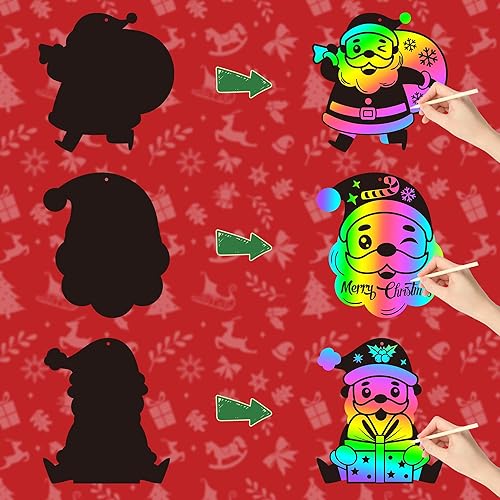 Miniatura 3 de CY2SIDE Juego de 60 tarjetas de Navidad de Santa Claus Rainbow Color Scratch para niños, DIY Papá Noel, arco iris, arañar, decoración de Navidad,