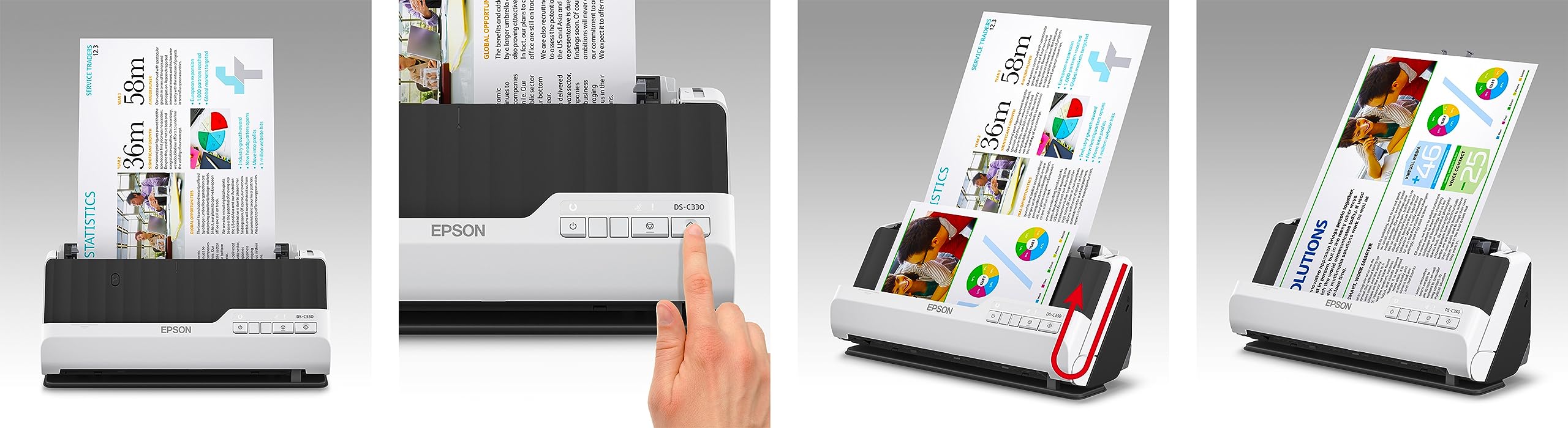 Epson DS-C330, Escáner Vertical de Documentos A4, USB, Alimentador Automático de Documentos, escaneado Doble Cara (dúplex), Color Blanco