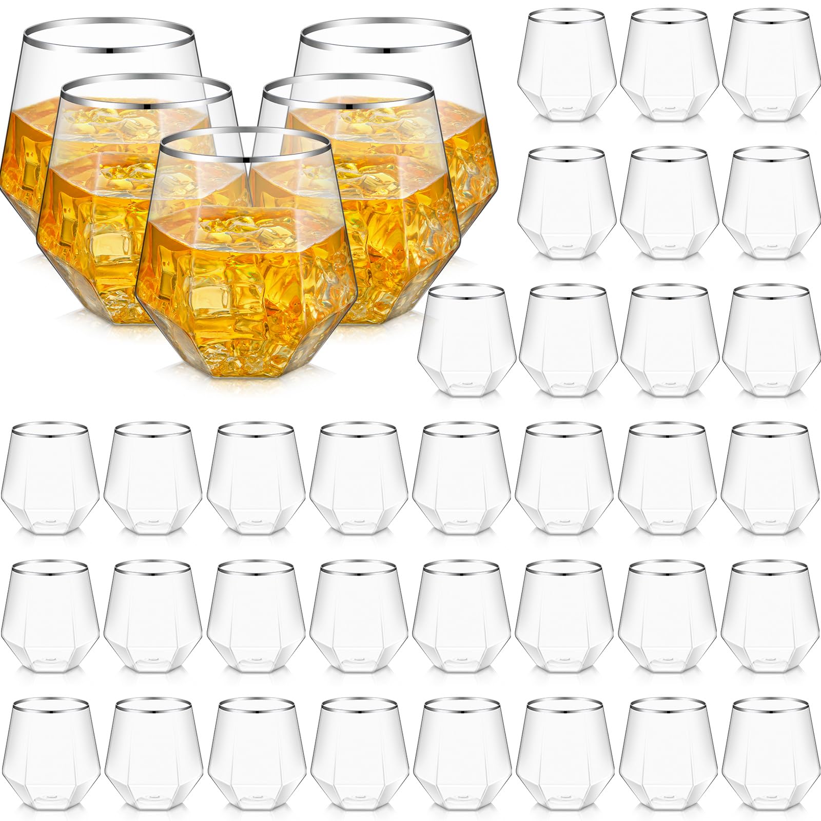 Plastic Stemless Wine Glass Bulk 12 oz Diamond Whiskey Cups Unbreakable ...