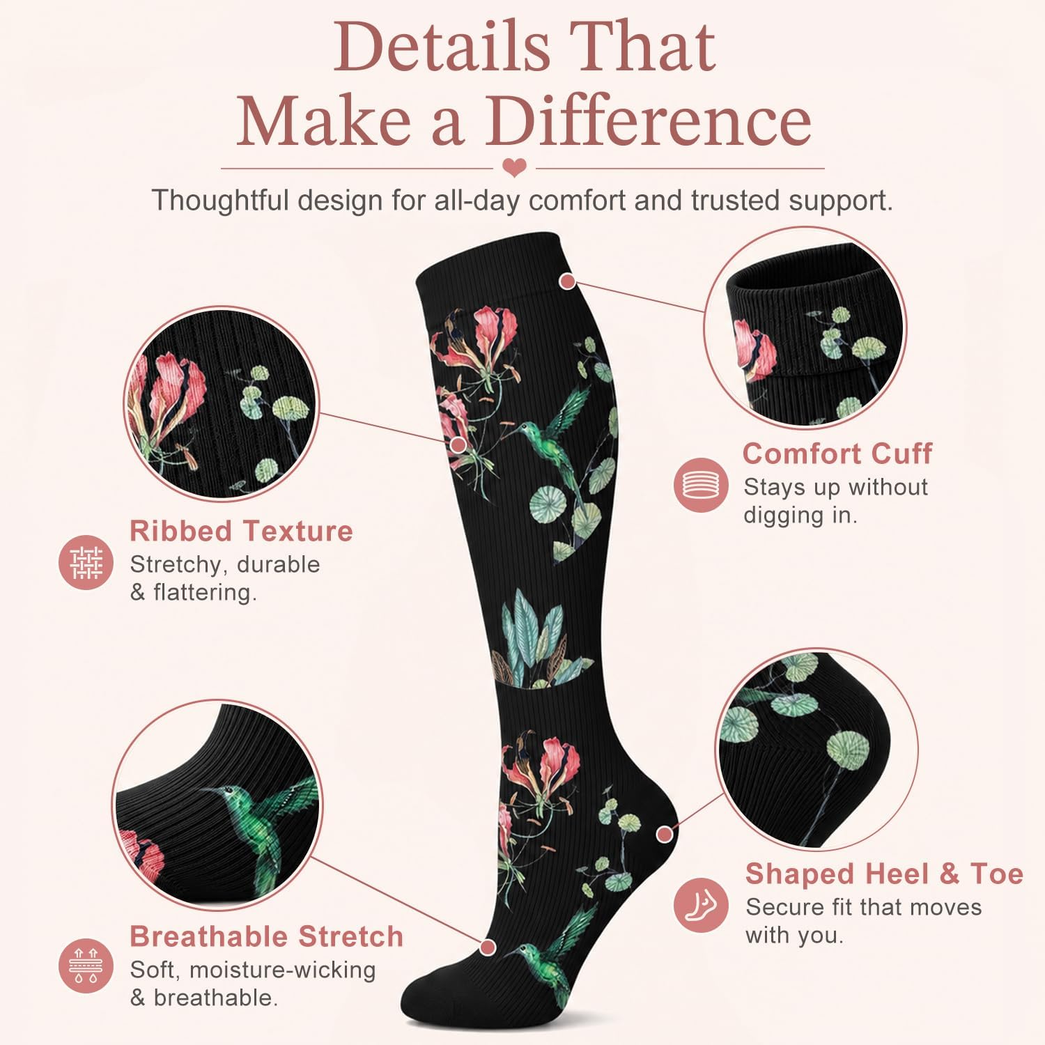  4 Pairs-Compression Socks for Women&Men Circulation-Best Support for Nurses,Running,Athletic thumbnail