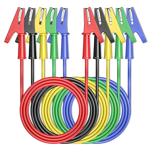 Miniatura 21 de Goupchn 5 cables de prueba de cocodrilo de doble extremo con clips aislantes, cable de cobre flexible para pruebas eléctricas 3.3 pies