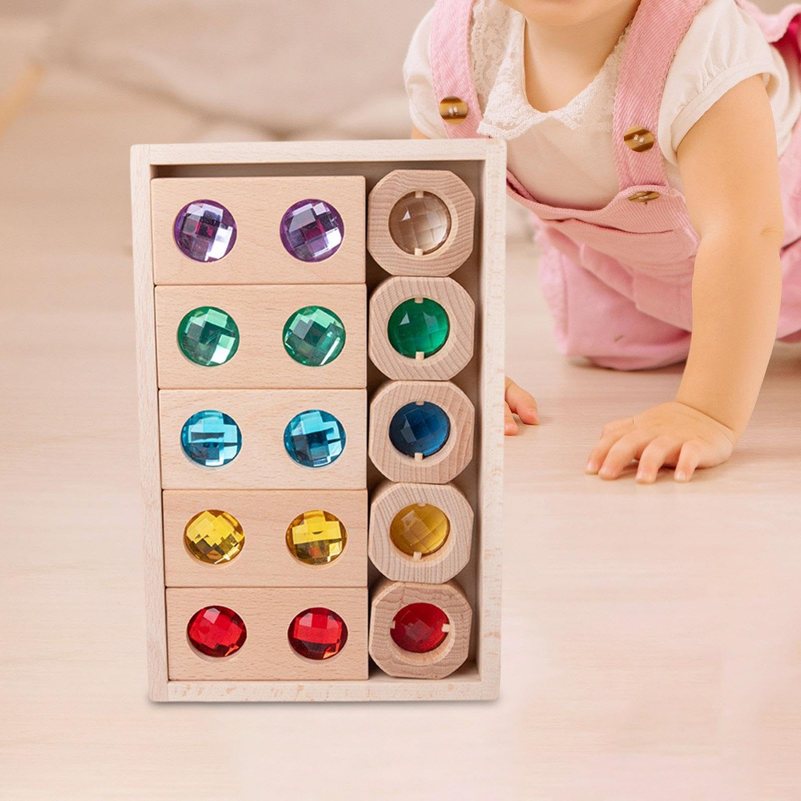 Qianly Set di Blocchi da Costruzione in Legno per Bambini, Gioco di Impilamento, Giocattolo Educativo, Set di Blocchi da Costruzione Arcobaleno per Il Comple, Stile a