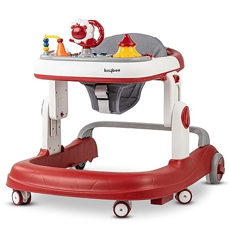 Baybee Astro 2 in 1 Baby Walker - Round Kids Walker for Baby, Walker with 3 Adjustable Height & Musical Toy Bar | Baby Push Walker | Activity Walker for Kids | Walker Baby 6-18months Boys Girls (Red)