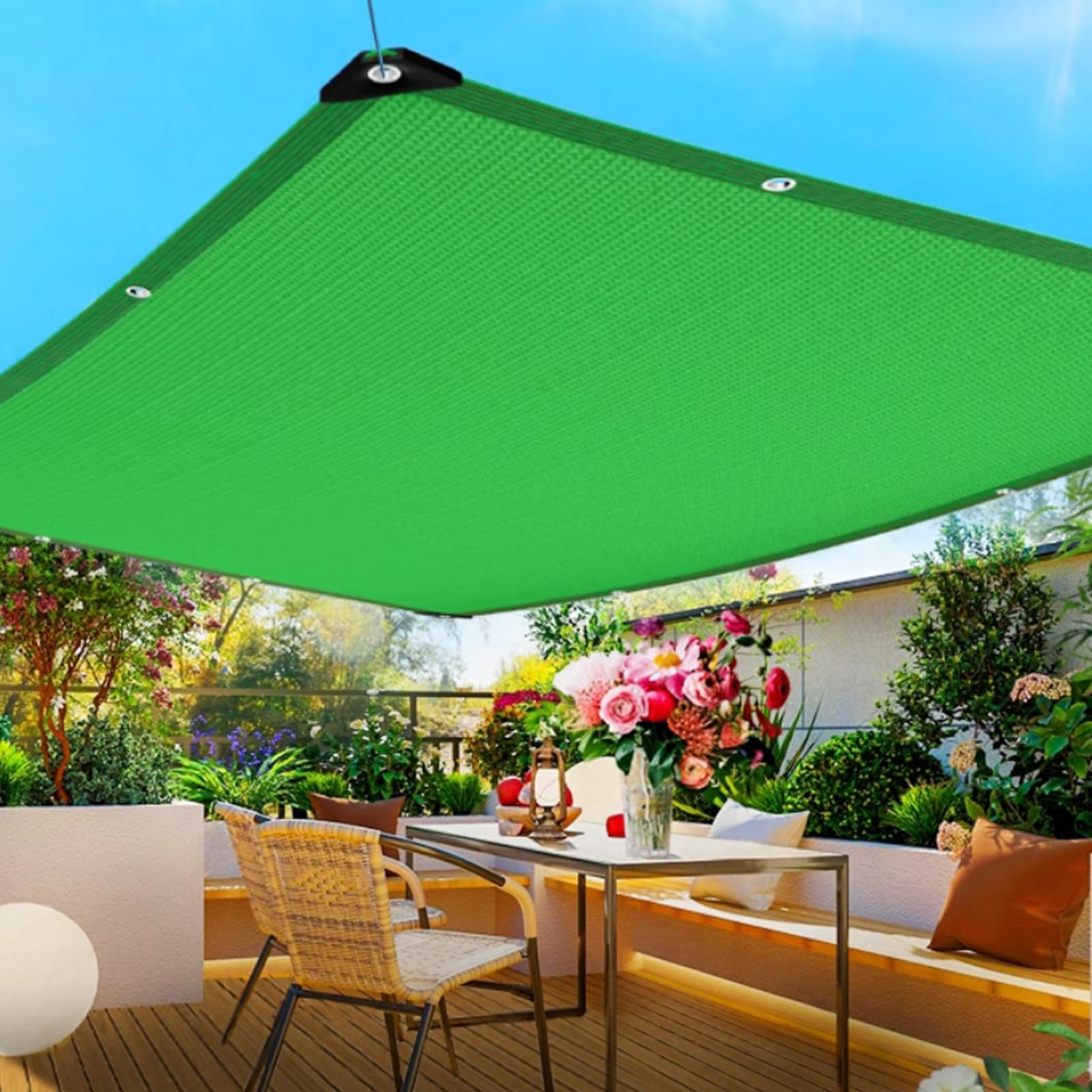 Malla Sombreo Jardín Verde Malla Sombreadora de Protección Solar Red De Sombra De Privacidad Transpirable Mallas de Sombreo con Ojales para Terraza Flores Balcón Piscina (6x8m/19.7x26.2ft)